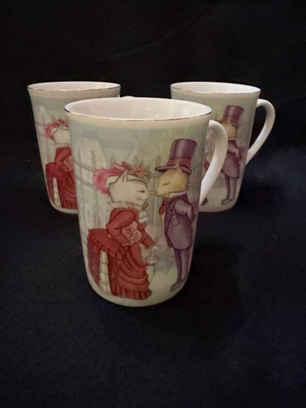 Vintage Otagiri Victorian Kitty Floral Garden Set of 3 Mugs Matt Hromalik